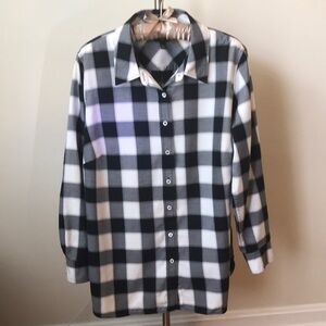 Talbots Black and Ivory Buffalo Plaid Check 100% Cotton Blouse. Size 1X